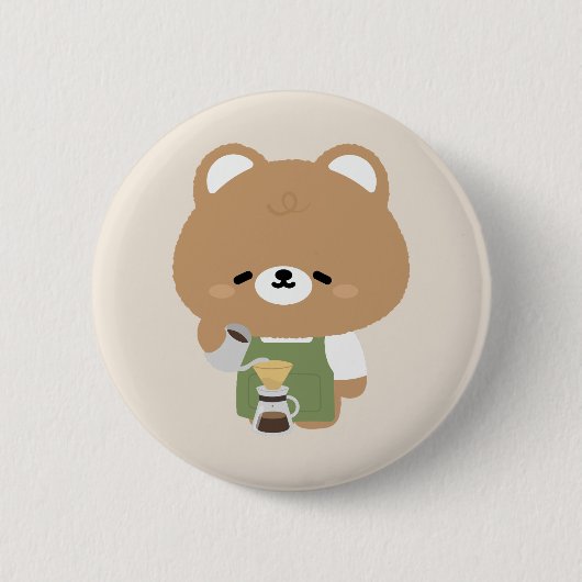 かわいいクマのバリスタ 缶バッジ (正面)