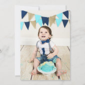 かわいいクマのバルーン抽象芸術ブルー金ゴールド写真 招待状 (裏面)