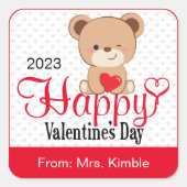 かわいいクマのバレンタインのギフトステッカー&ラベル スクエアシール (正面)