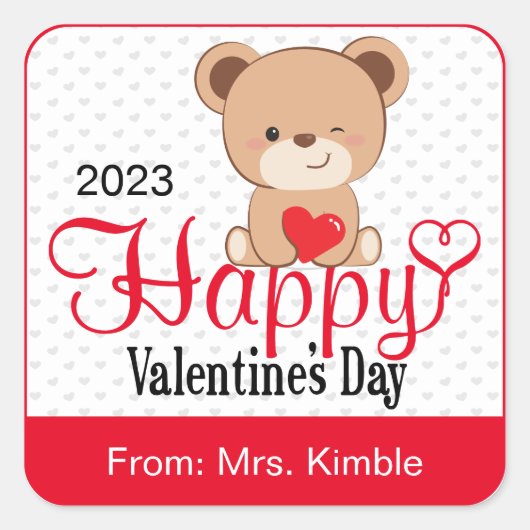 かわいいクマのバレンタインのギフトステッカー&ラベル スクエアシール (正面)