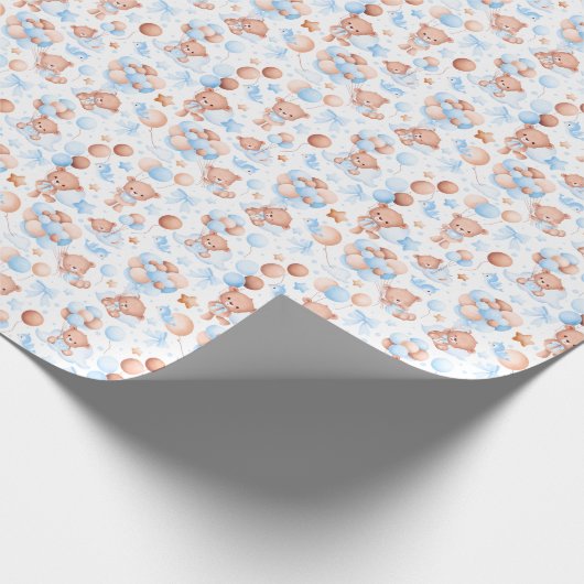 かわいいクマのパターン男の赤ちゃんシャワーブルーウォーター色 ラッピングペーパー (角)