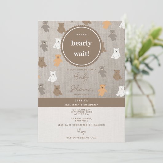かわいいクマのパター男女兼用ン赤ちゃんシャワー 招待状 (スタンド正面)