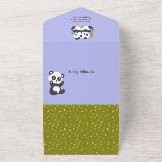 かわいいクマのパンダパーティーボーイの誕生日 オールインワン招待状 (外側)