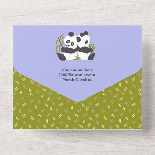 かわいいクマのパンダパーティーボーイの誕生日 オールインワン招待状 (裏面)