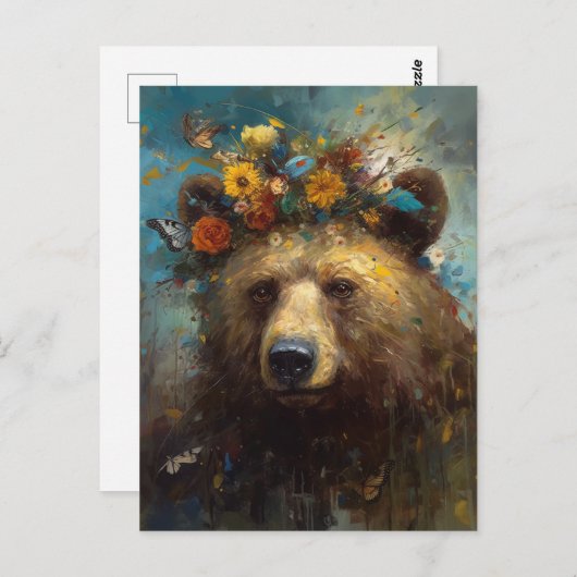 かわいいクマのフローラ冠 ポストカード (正面/裏面)