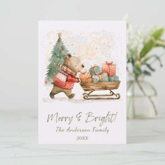 かわいいクマのプレゼント 楽しくて明るい家族 シーズンカード (スタンド正面)