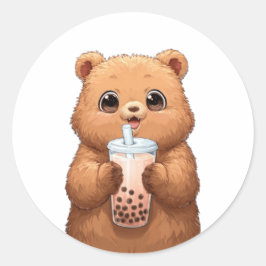 かわいいクマのボバ茶 | かわいいタピオカティー アン ラウンドシール