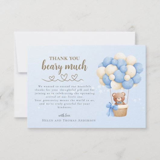 かわいいクマのメッセージ赤ちゃんシャワー サンキューカード (正面)