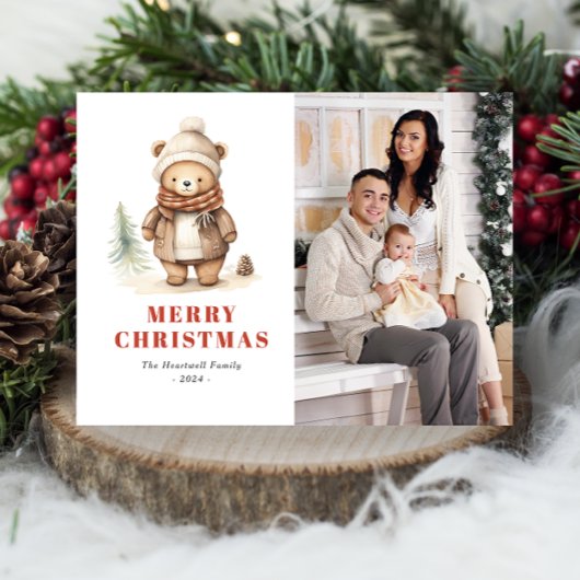かわいいクマのメリークリスマス 写真 ホリデーポストカード
