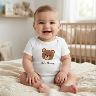 かわいいクマのロンパース「ハローマミー」 ベビーボディスーツ
