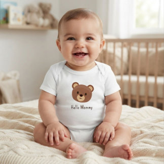 かわいいクマのロンパース「ハローマミー」 ベビーボディスーツ