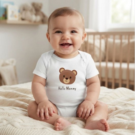 かわいいクマのロンパース「ハローマミー」 ベビーボディスーツ