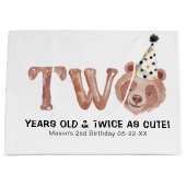 かわいいクマの二歳の誕生日抱き枕 ラージペーパーバッグ (正面)