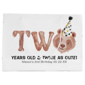 かわいいクマの二歳の誕生日抱き枕 ラージペーパーバッグ (裏面)