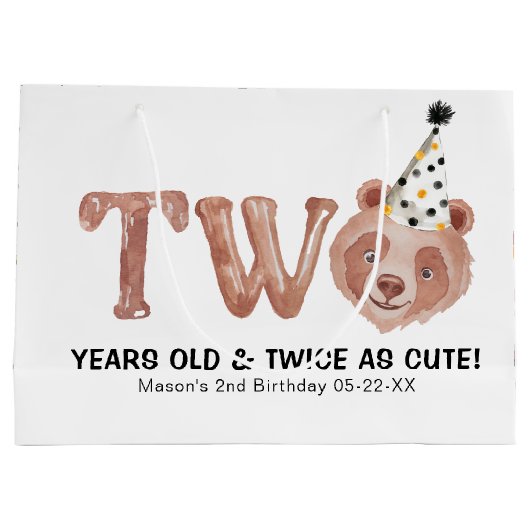 かわいいクマの二歳の誕生日抱き枕 ラージペーパーバッグ (裏面)