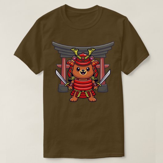 かわいいクマの侍の漫画 Tシャツ (デザイン正面)