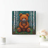 🧸 かわいいクマの保育室のインテリア時計 🕒 スクエア壁時計 (ホーム)
