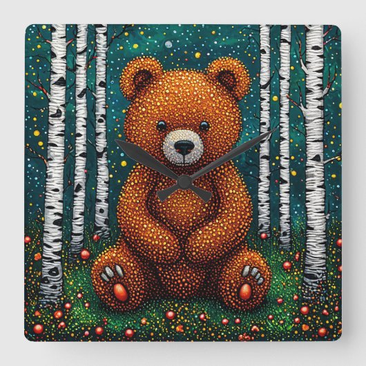 🧸 かわいいクマの保育室のインテリア時計 🕒 スクエア壁時計 (正面)
