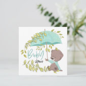 かわいいクマの傘の植物少年の赤ちゃんシャワー 招待状 (スタンド正面)