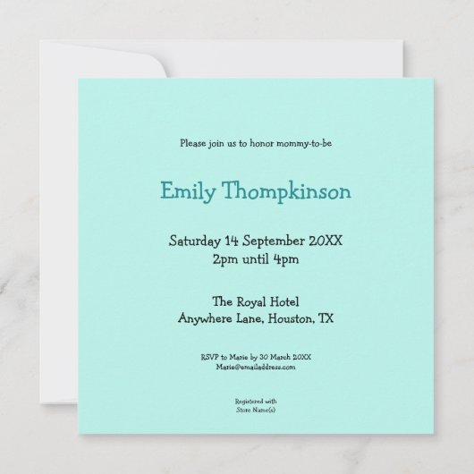 かわいいクマの傘の植物少年の赤ちゃんシャワー 招待状 (裏面)