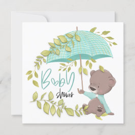 かわいいクマの傘の植物少年の赤ちゃんシャワー 招待状
