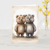かわいいクマの兄弟 姉妹 親友の肖像 カード (黄色い花)
