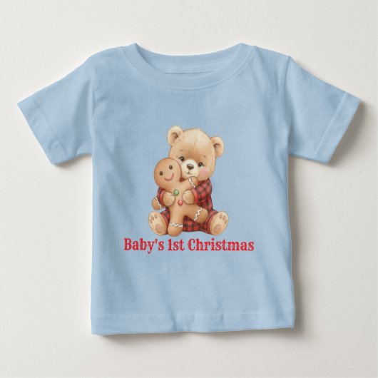 かわいいクマの初めてのクリスマス ベビーTシャツ (正面)