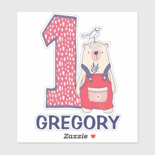 かわいいクマの名前の最初の誕生日 シール (シート)