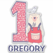 かわいいクマの名前の最初の誕生日 シール (正面)