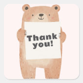 かわいいクマの名前またはメッセージのサインピンク スクエアシール (正面)