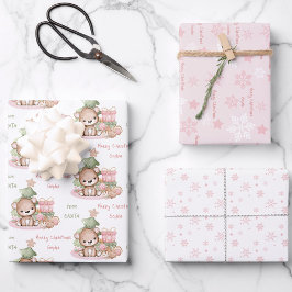 かわいいクマの名前クリスマスラッピング紙シート ラッピングペーパーシート