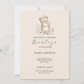 かわいいクマの女の子の洗礼のスペイン語の水彩画 招待状 (正面)