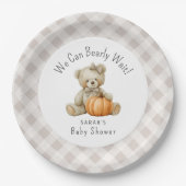 かわいいクマの女の子の赤ちゃんシャワーを待つことができる ペーパープレート (正面)