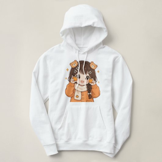 かわいいクマの女の子パーカー かわいいアニメ風スウェットシャツ パーカ (デザイン正面)