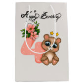 かわいいクマの女の子誕生日4日 ミディアムペーパーバッグ (正面)