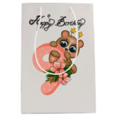 かわいいクマの女の子誕生日9th ミディアムペーパーバッグ (正面)