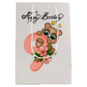 かわいいクマの女の子誕生日9th ミディアムペーパーバッグ (裏面)