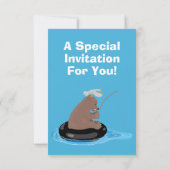 かわいいクマの子が釣りをする漫画の誕生日 招待状 (裏面)