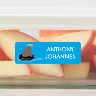 かわいいクマの子牛魚釣り漫画パーソナライズされた ラベル