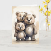 かわいいクマの家族　母　父　子供　肖像画　空白 カード (黄色い花)