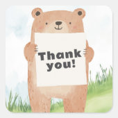 かわいいクマの少年が名前やメッセージを持っている スクエアシール (正面)