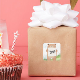 かわいいクマの少年が名前やメッセージを持っている スクエアシール