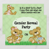 かわいいクマの性別発表パーティー 招待状 (正面/裏面)