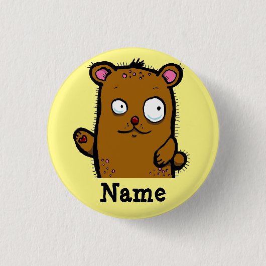 かわいいクマの手を振る 缶バッジ (正面)