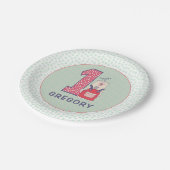 かわいいクマの最初の誕生日と名前の紙プレート ペーパープレート (アングル)