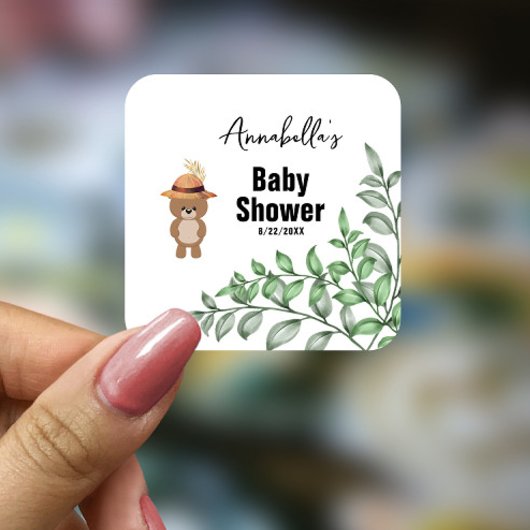 かわいいクマの木の赤ちゃんシャワー スクエアシール