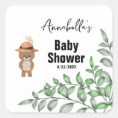 かわいいクマの木の赤ちゃんシャワー スクエアシール (正面)