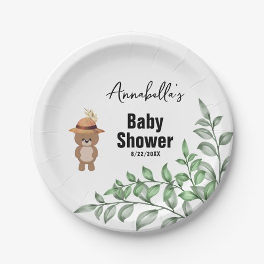 かわいいクマの木の赤ちゃんシャワー ペーパープレート (正面)