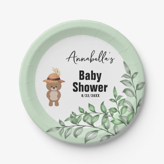 かわいいクマの木の赤ちゃんシャワー ペーパープレート (正面)