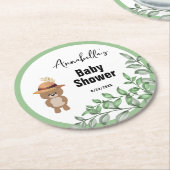 かわいいクマの木の赤ちゃんシャワー ラウンドペーパーコースター (アングル)